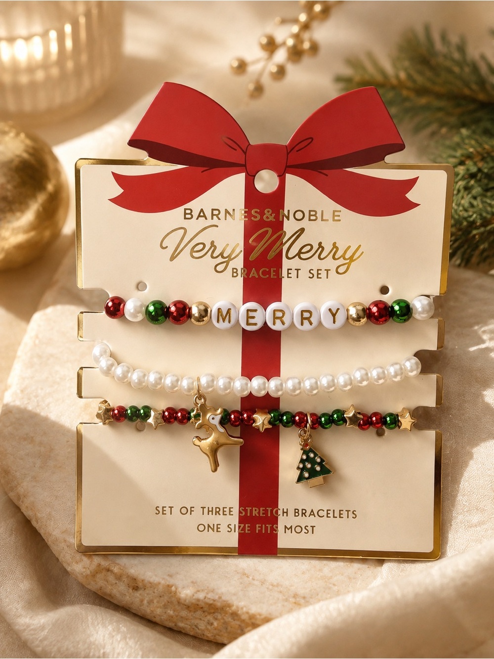Barnes & Noble Red, Green & White Holiday Charm Bracelet Set